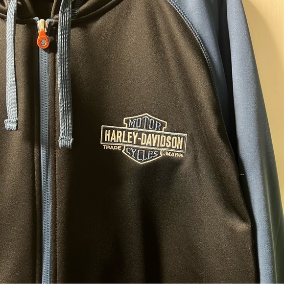 Harley Davidson Full Zip Black/Blue Long Sleeve Hoodie Size L - Picture 3 of 5
